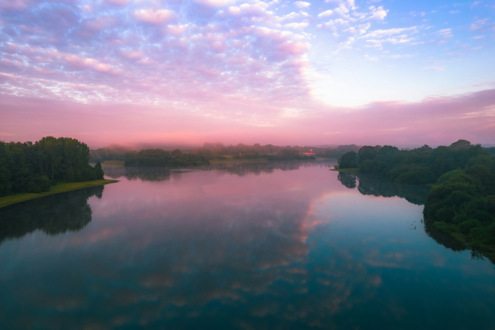 A still lake at sunset